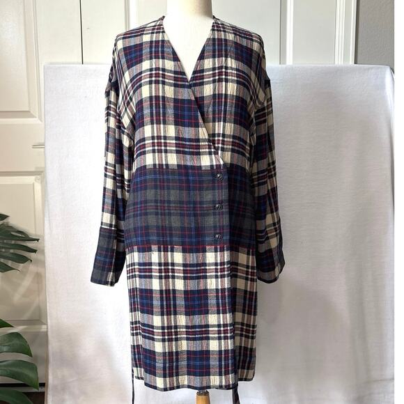 Rag & Bone Wool Blend Wrap Shirtdress Plaid Size Medium - Picture 4 of 10